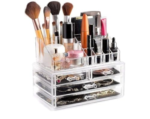 Generic Clear Acrylic Makeup Organiser with 4 Drawers, Brush Compartment, Multi-Purpose Storage, .bs Caddy