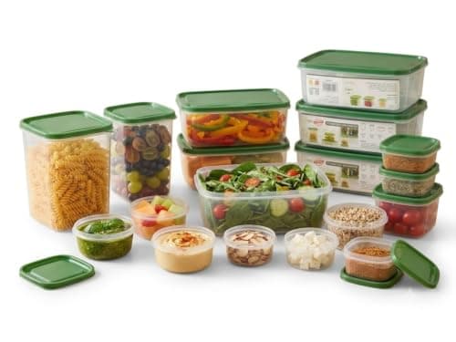 17 Piece Food Grade Plastic Food Storage Container Set - Refrigerator, Freezer and Microwave