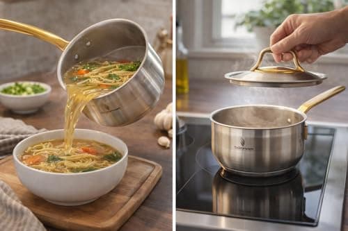Queen Egypt Safram Small Stainless Steel Saucepan 14cm Brushed Gold Finish Compact Pan for Delicate Cooking Tasks Home