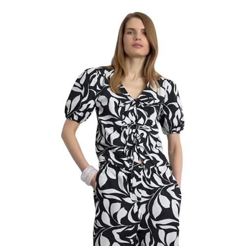 DeFacto Womens Casual Regular Fit V Neck Short Sleeve Woven Top Long Sleeve Blouse Long Sleeve Blouse