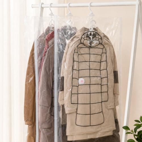 Vacuum Storage Compression Bags for Large Clothes, Organizer (2 Pieces) | 130 x 70cm, Holds Up To 4 Dresses, Coats Or Large Jackets, Ideal For Wardrobes, Closets, Seasonal Storage, Travel And Uses Garment protector cover