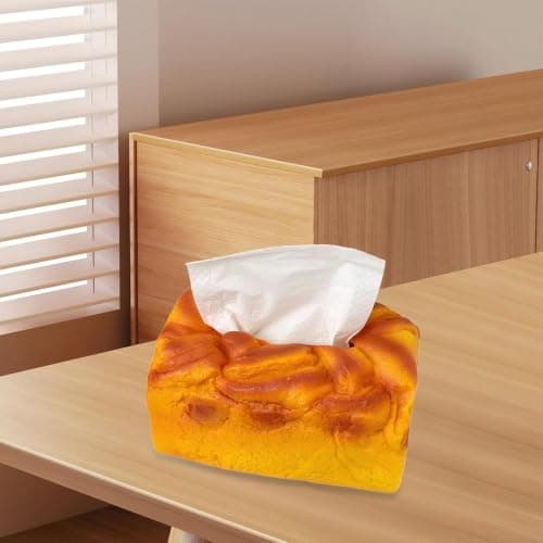 Unique Pate Bread Design Tissue Box Cover Decorative Napkin Holder for Home Kitchen Office Car Travel Soft Plush Tissue Paper Dispenser Case Portable Facial tissue holder
