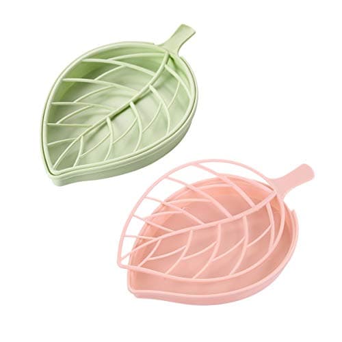 AKOAK Leaf-Shaped Soap Holder,Beautiful and Practical Soap Dish for Bathroom Kitchen,Pack of 2 (Pink+Green)