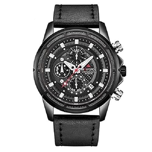 Naviforce Watch Unisex , Automatic Movement, Analog Display, Black Leather Strap-7503456001516