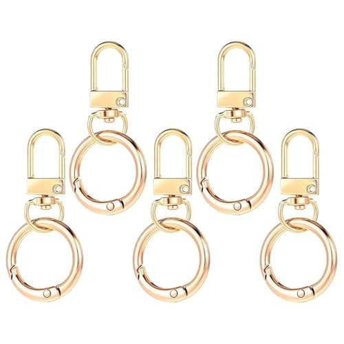 Metal Swivel Key Rings with Hook, 5 Pcs Swivel Clasps Easy Open with Heavy Duty Metal Spring Rings, Key Ring Hooks for Wallets, Crafts, Jewelry Making (Gold) Keychain