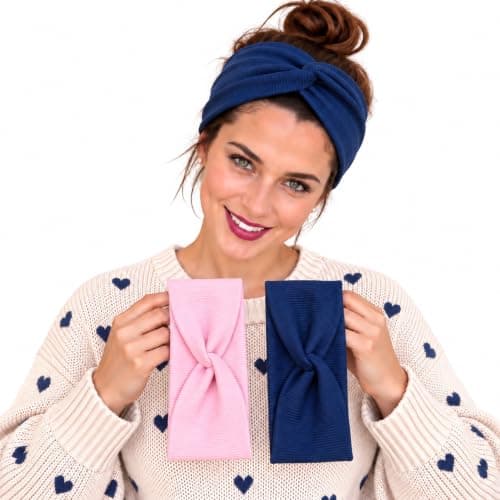 Cotton Ribbed Front Knot Headbands Set (2 Pieces) for Girls and Women, Wide Elastic Hair Hoop for Daily Comfortable Casual Hairband, Sports Hairband Apparel