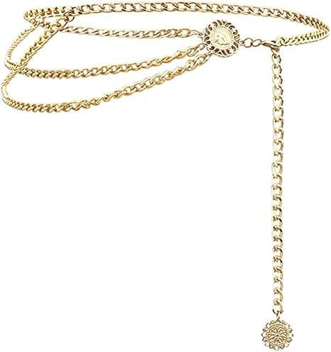 Multi-Layered Gold Chain Belt Y2K Punk Style 105 cm Decorative Waist Chain with Polka Dot Elements, One Size Jewelry