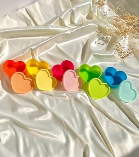 Generic Heart Shaped Plastic Storage Container Set, Multicolour, Leakproof with Fold-Over Lid, Reusable, Food-Safe, 5 Pieces, .Ais