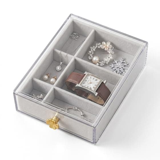 Gold Handle Accessories Organizer Drawer, Multi-Use Acrylic Earring Ring Jewelry Organizer Small Belongings Divider Velvet Material Elegant and Practical for Dresser