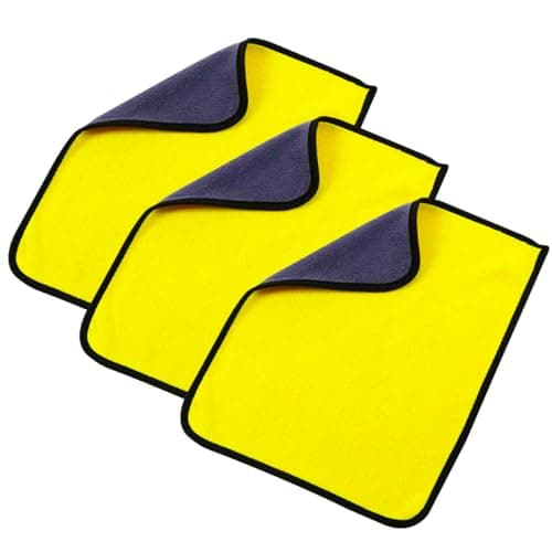 ZIMISI 3PCS Car Microfiber Towel, Highly Absorbent Automotive Cleaning Cloth with Hang Loop, Reusable No Lint Soft Vehicle Detailing Wash Rag, Multipurpose Drying Towel for Car, Home (Grey/Yellow)