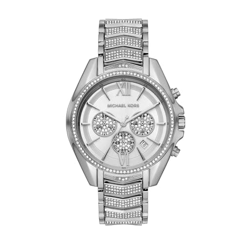 Michael Kors Whitney Stainless Steel Watch With Glitz Accents, Silver Glitz, 44 mm, Quartz Watch