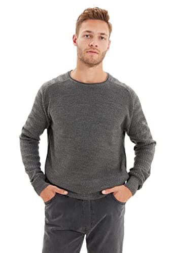 TRENDYOL Men Men's Slim Fit Crew Neck Sleeve Textu Raglan sleeve Knitwear Sweater