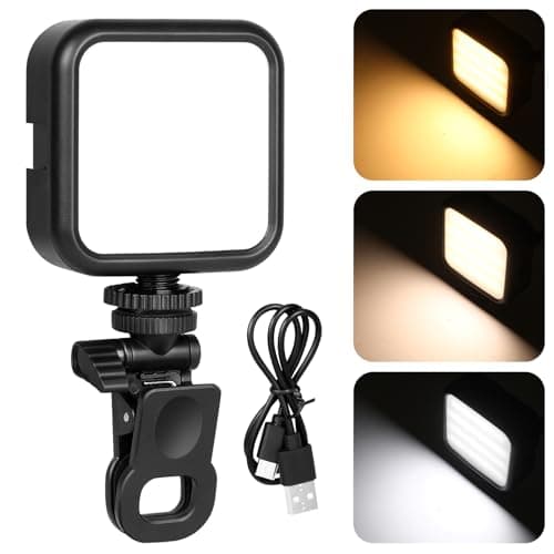 Selfie Mobile Phone Light with Clip Phone Holder 3 Light Modes Video Light 3000K-6000K Colour Temperature Brightness Adjustable 1200 mAh Batteries for Phone/Tablet/Laptop, Zoom TikTok Live Streaming Camera continuous light
