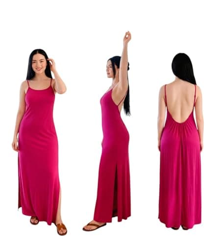 MEZA Women's Long Open Back Dress Cotton 200 Soft Spaghetti Straps Casual Elegant