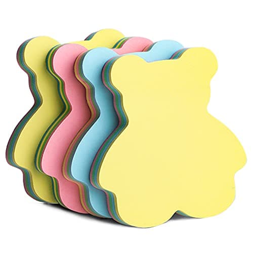Sticky Notes Small Bear Shape Block Repositionable Stickers 400 Sheets 76mm x 76mm 4 Colors Sticky Notes Memo(Blue, Yellow, Green, Pink)