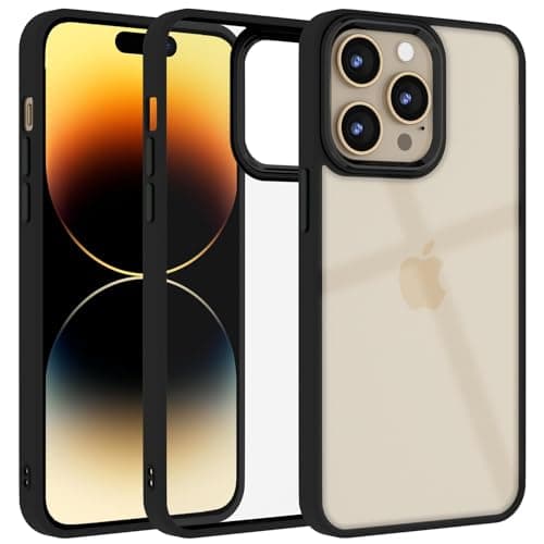 Fusion Bold Case, Firm Grip [Frame Style] Anti-Yellowing Clear Hard Back Shockproof Bumper Cover. (Black, iphone 14 pro) Cellular phone case