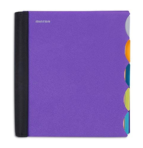 Mintra Office Durable PREMIUM Spiral Notebook - Fabric Covered Coils, No Snags, Removable Adjustable Pocket Dividers, Ruler, Organization, Customizable ((Purple, 5 Subject, 8.5in x 11in))