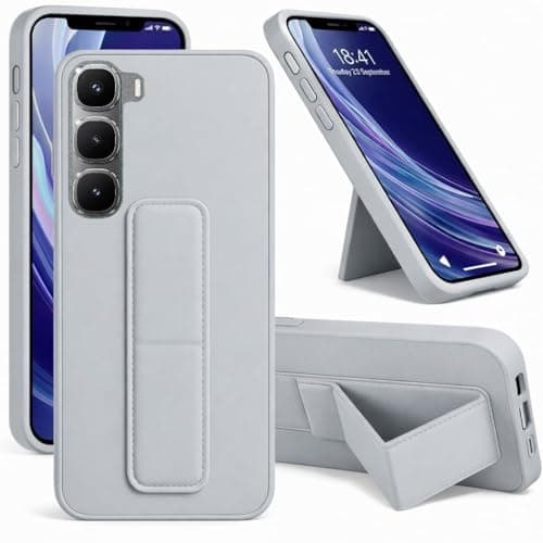 Back Cover Stand Case FOR INFINIX HOT 60/HOT 60I Magnetic Car Holder Soft Silicone Horizontal & Vertical Kickstand Cover Wrist Strap Full protection Anti Fingerprint Case (Gray)