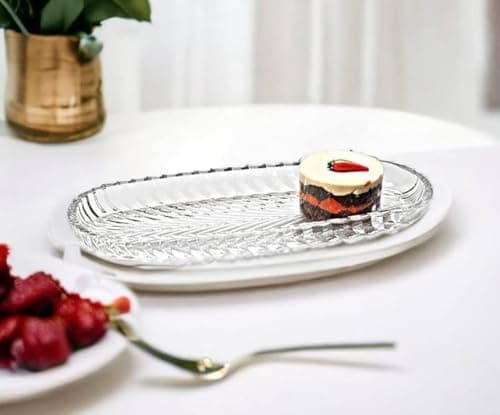 Generic Clear Glass Oval Serving Tray, Decorative Textured Snack Plate, 2-Piece Rectangular Snack Set, .a2