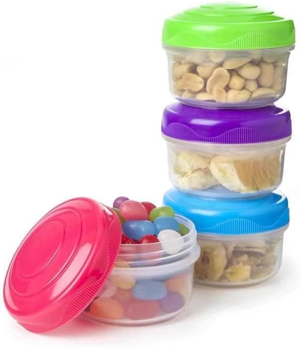 Set of 4 Pieces To Go Snack Food Storage Containers Sauce, Nesting Snack Pots For Lunch Boxes For School, Trips, Gym, Random Colors Club and Work, To Go Mini Bites, BPA-Free.