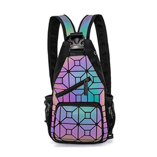 Suuran Geometric Luminous Backpacks Holographic Reflective Bag Lumikay Purse Irredescent Crossbody Bag Prism Sling Bag for Women Men NO.2, Rainbow, Traveling