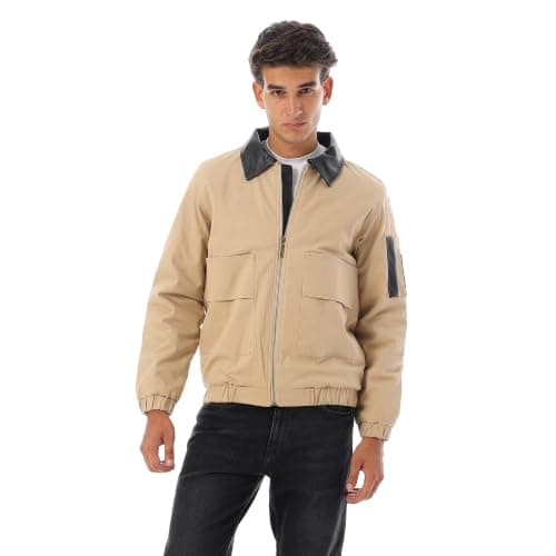 King Tout for Ready-Made Garments Mens Turn Down Collar Gabardine with Leather Accent Bomber Jacket (pack of 1) Outerwear