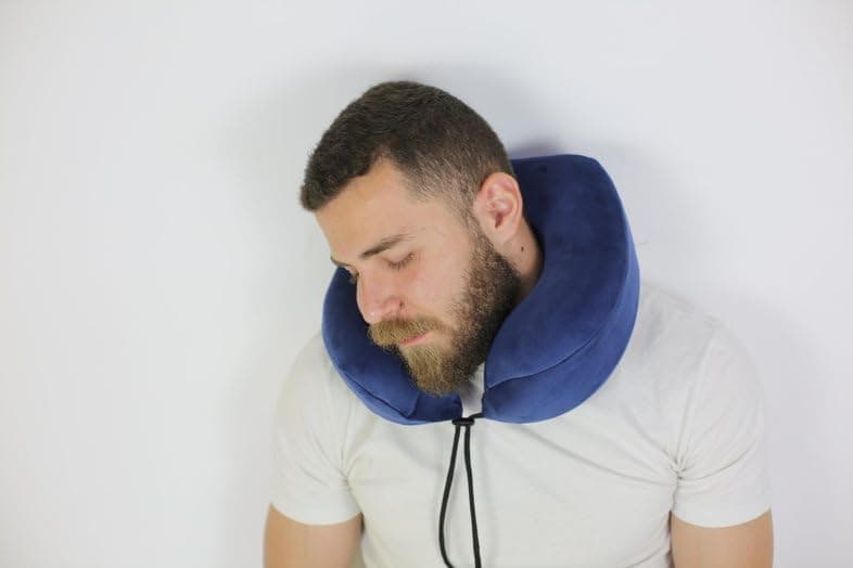 Travel Neck Memory Foam Elevated Neck Support for Airplane, Car, Comfortable Travel Pillow with Soft Plush Cover, Max Comfort (Navy) Body positioner