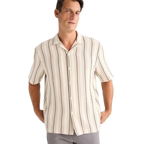 DeFacto Mens Casual Relax Fit Resort Neck Short Sleeve Woven Top Short Sleeve Shirt Short (pack of 1)