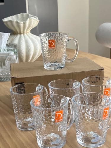 Generic Glass Mug Set, Set of 6 round crystal-style mugs, Capacity: 270 ml, Suitable for hot beverages such as coffee, tea, instant coffee, .ex