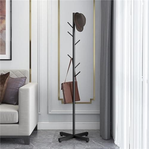Stellar Stores Metal Freestanding Coat Rack with Meta Base Modern Stand Coat & Hat Hanger Stand Pole Entryway Organizer, Multifunction Rack for Coats Hats Bags Scarves Shirts (Black) Clothes rack