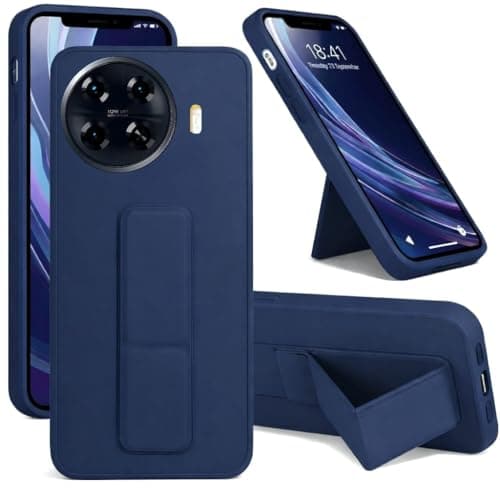 Back Cover Stand Case FOR Redmi Note 14 4G Magnetic Car Holder Soft Silicone Horizontal & Vertical Kickstand Cover Wrist Strap Full protection Anti Fingerprint Case (Blue) Cellular phone case