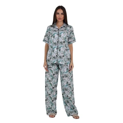 ZECOTEX Women Cotton Classic Pajama Set Half Sleeve | Soft Breathable Sleepwear Printed Floral Branch Design | Elegant Comfortable Nightwear for Women (M–3XL)