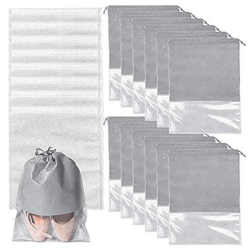 20 Pcs Large Travel Shoe Bags, Portable Dustproof Waterproof Drawstring Shrinkable Closure Non-Woven Shoe Storage Bags for Men's Shoes Women's Shoes and Children Shoes, Gray, L