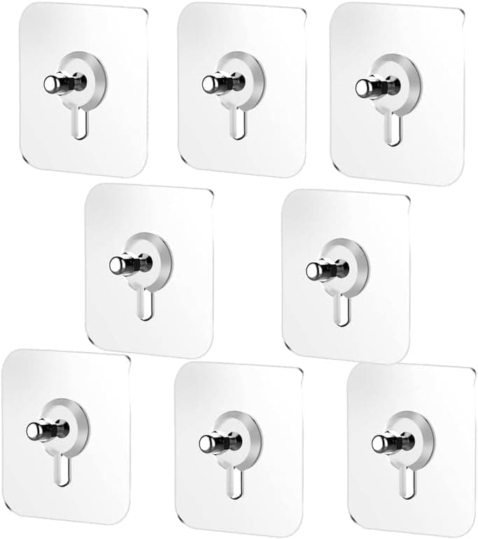 Circle M 8-Pack Clear Adhesive Wall Hooks: Waterproof Heavy Duty 5kg Hold No-Drill for Photos Posters – Transparent