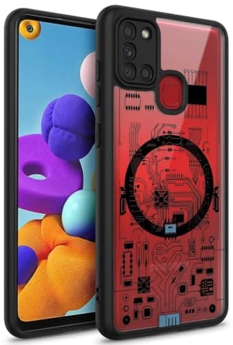 Compatible with Samsung Galaxy A21S Electronic Transparent Hard Case Cover gives your phone strong protection and a special look, Made of durable shockproof materials (Black) Cellular phone case
