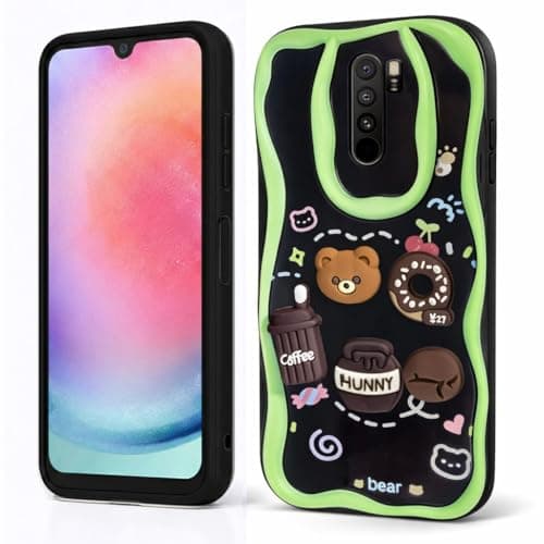 Compatible with Redmi 9 (3D) Cartoon Case - Cute and Lightweight Raised Elements Soft Silicone Wavy Shape Comfortable Hand Cover (Little Bear & Coffee Mug) Cellular phone case