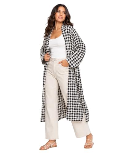 Midnight Waves Cardigan, XL, Open Front, Black, Abstract Print Sweater