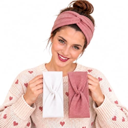 Cotton Ribbed Front Knot Headbands Set (2 Pieces) for Girls and Women, Wide Elastic Hair Hoop for Daily Comfortable Casual Hairband, Sports Hairband Apparel