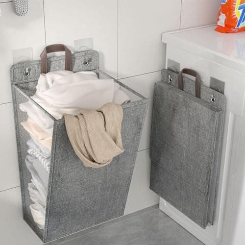 Wall Mount Mesh Laundry Basket Gray Large Storage Bag with Lid 57x40cm Laundry hamper