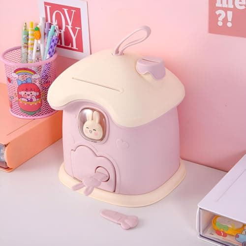 Coin Holder - Large Capacity Plastic Money Bank for Room Role | 2 Key Attachment, 20x17x5.5 Inch, Office & Shelves, Funny Rabbit Design, Lightweight and Portable