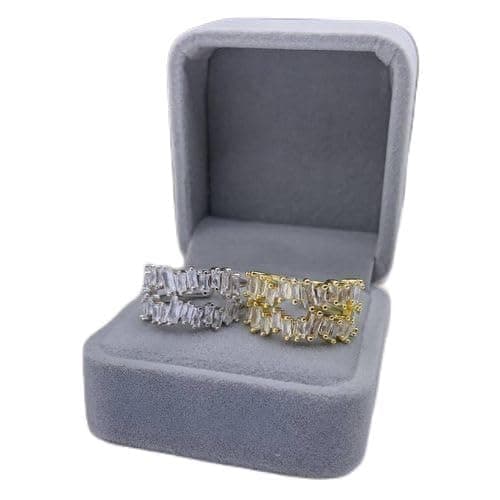 3 Diamonds 292474661779619 Platinum & Rhodium Plated Women’s Ring – Open Dual-Row Baguette Zircon Designs-1