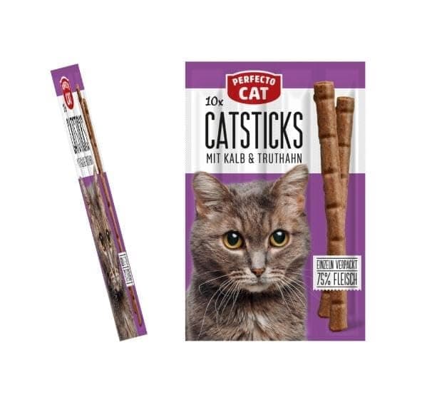Perfecto Cat Catsticks - Delicious Cat Snaks - High Protein Treats, Veal & Turkey, 1 Sticks Pet food
