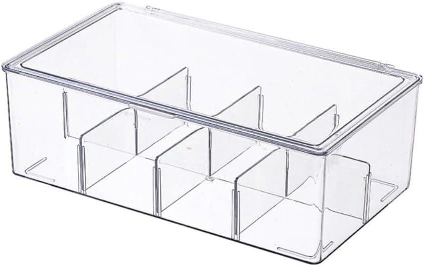 Acrylic Organizer Box with 6 Compartments, Multi-Purpose Storage for Tea Bags, Coffee, Spices & Accessories, 22x17x10cm