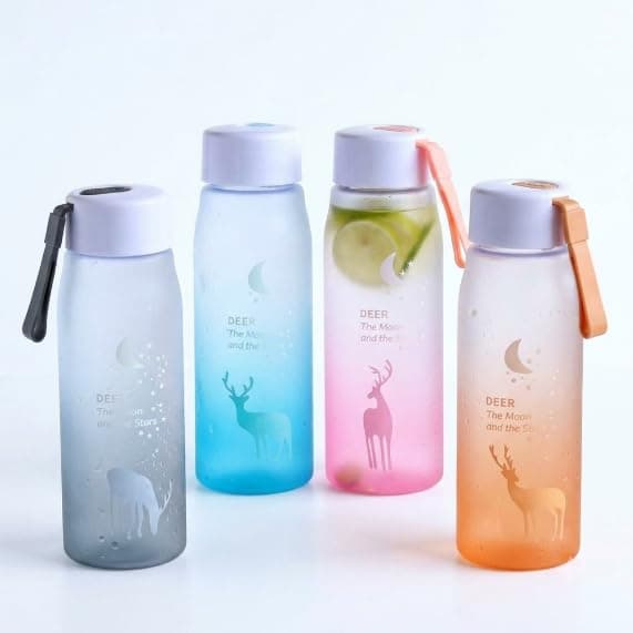 Deer Water Bottle 600ml Water Bottle, Healthy & Safe Material, Airtight & Leak Proof with Carrying Strap, Suitable for Daily Use and Trips.
