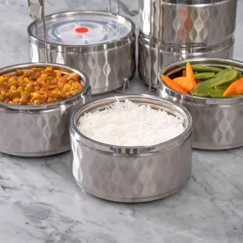 Generic 4-Tier Cylindrical Food Container Set, Fully stainless steel, rust-resistant Double-walled for heat insulation,Diameter 14 cm, High-quality imported product, .db