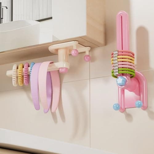 Wall Mounted Rotating Hair Accessory Organizer for Headbands Scrunchies and Hair Ties Adhesive Hanging Storage Rack for Bathroom and Bedroom Decor Storage hook