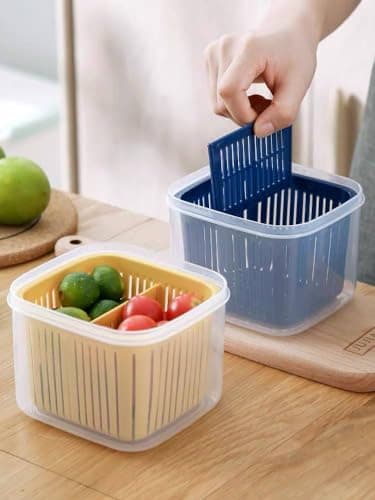 Generic Plastic Refrigerator Storage Container with Strainer, for Washing and Storing Fruits and Vegetables, .sa