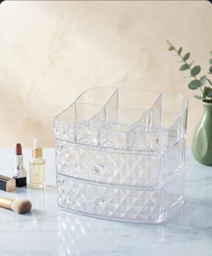 3-Tier Acrylic Makeup Organizer Medium Transparent Shatterproof Storage Box Caddy