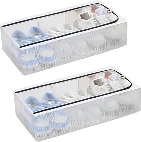 Foldable Shoe Storage Organizer Under Bed Bin with Transparent Cover and Metal Support Frame for Closet Organization Space Saving Box 60x30x16cm