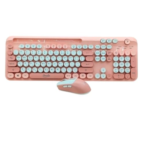 Smile CR002 Rechargeable Wireless Keyboard and Mouse Combo, Bluetooth & 2.4GHz Dual Mode, 108-Key Full-Size Keyboard, Silent 7-Button Mouse, Adjustable 800/1200/1600 DPI. Pink Keyboard mouse set